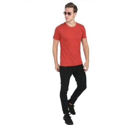 Men's Casual Short Sleeves Cotton Round Neck T-shirt (Red)