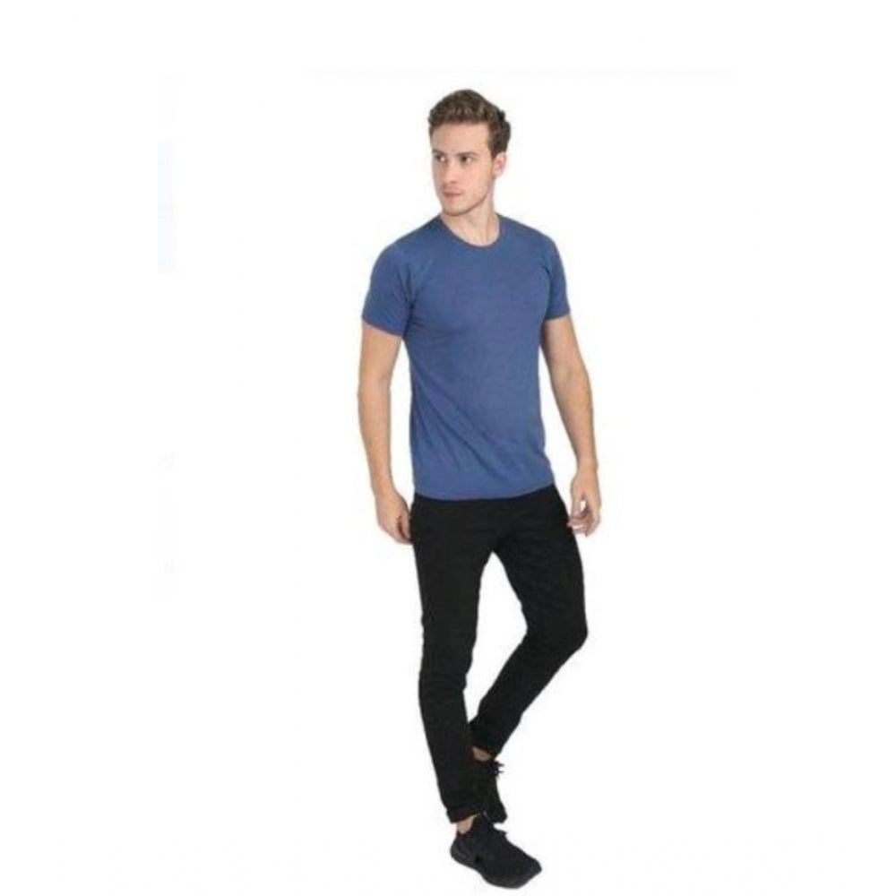 Men's Casual Short Sleeves Cotton Round Neck T-shirt (Blue)