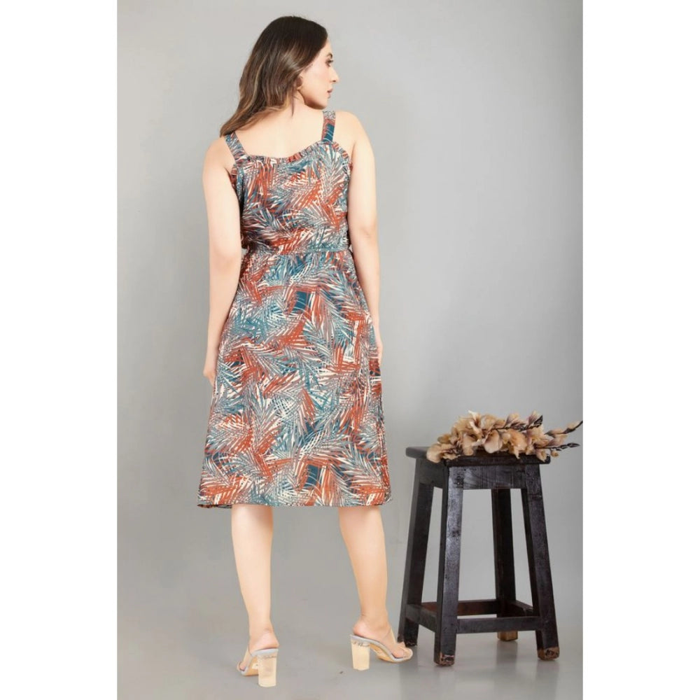 Women's Casual Sleeveless Printed Crepe Dress (Multicolor)