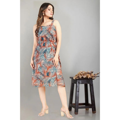 Women's Casual Sleeveless Printed Crepe Dress (Multicolor)