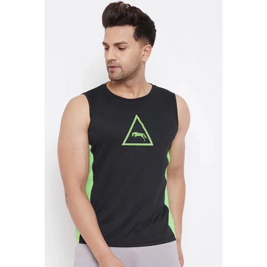 Men's Solid Polyester Sleeveless T.Shirt (Black)