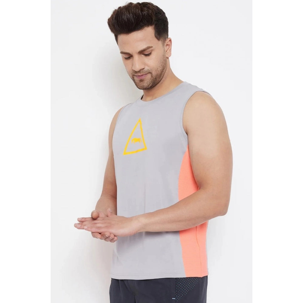 Generic Men's Solid Polyester Sleeveless T.Shirt (Grey)