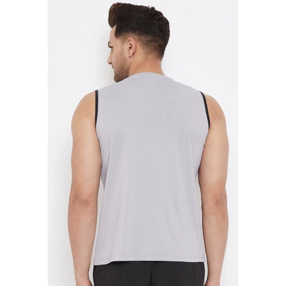 Generic Men's Striped Polyester Sleeveless T.Shirt (Grey)