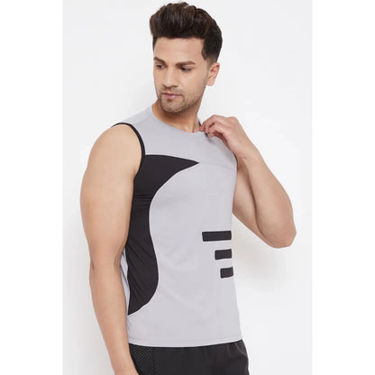 Generic Men's Striped Polyester Sleeveless T.Shirt (Grey)