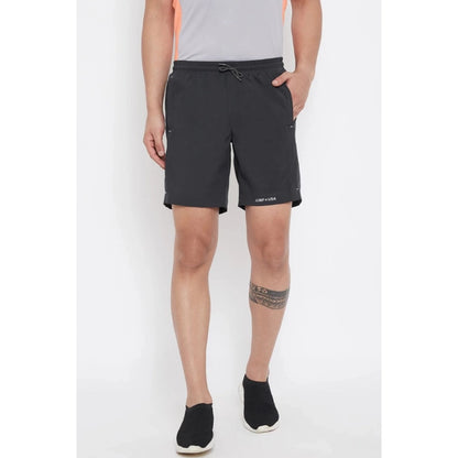 Generic Men's Solid Polyester Above Knee Shorts (Black)