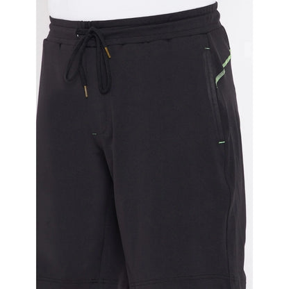 Men's Solid Polyester Knee Length Shorts (Black)