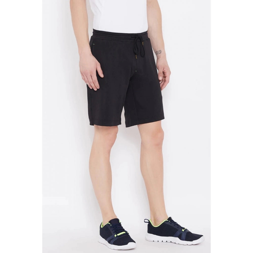 Men's Solid Polyester Knee Length Shorts (Black)