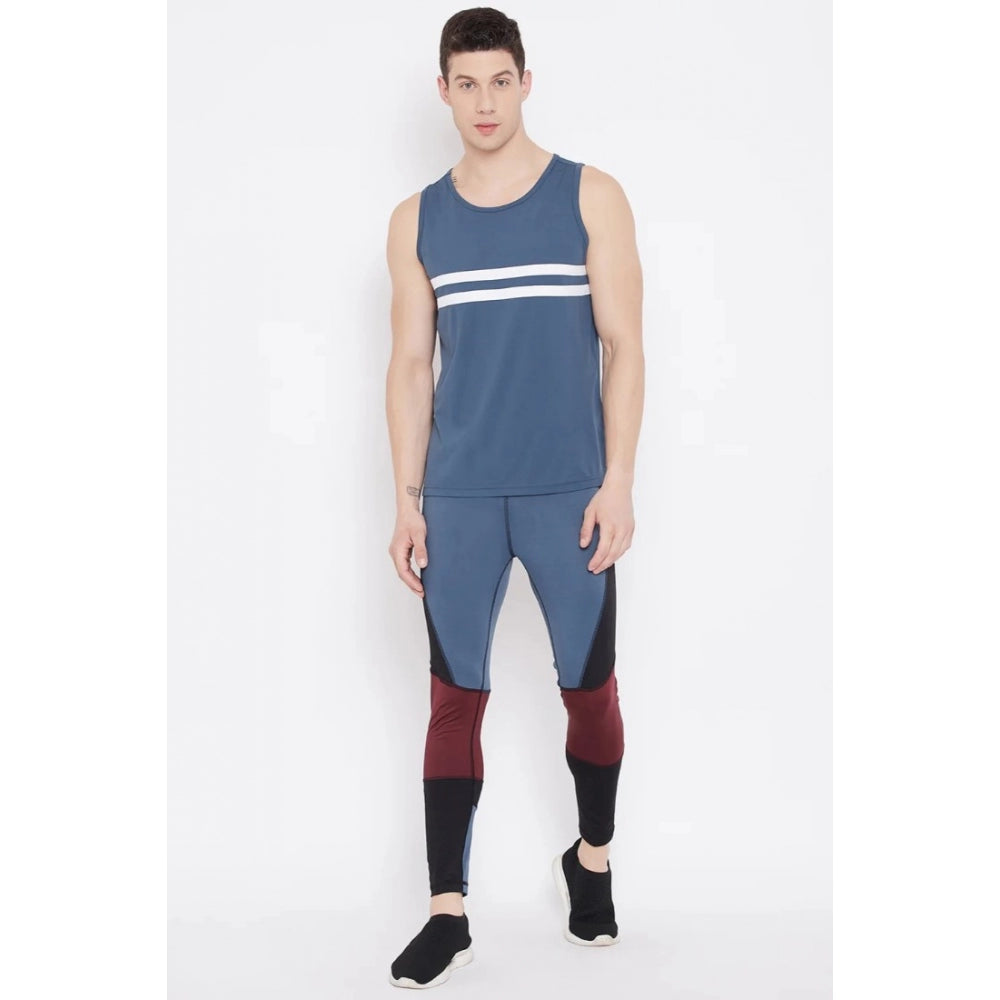 Generic Men's Colour Blocked Polyester Tights (Blue)