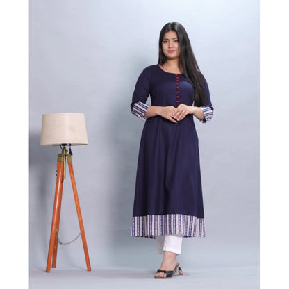 Generic Women's Casual Viscose Rayon 3-4th Sleeve Kurti (Navy Blue)