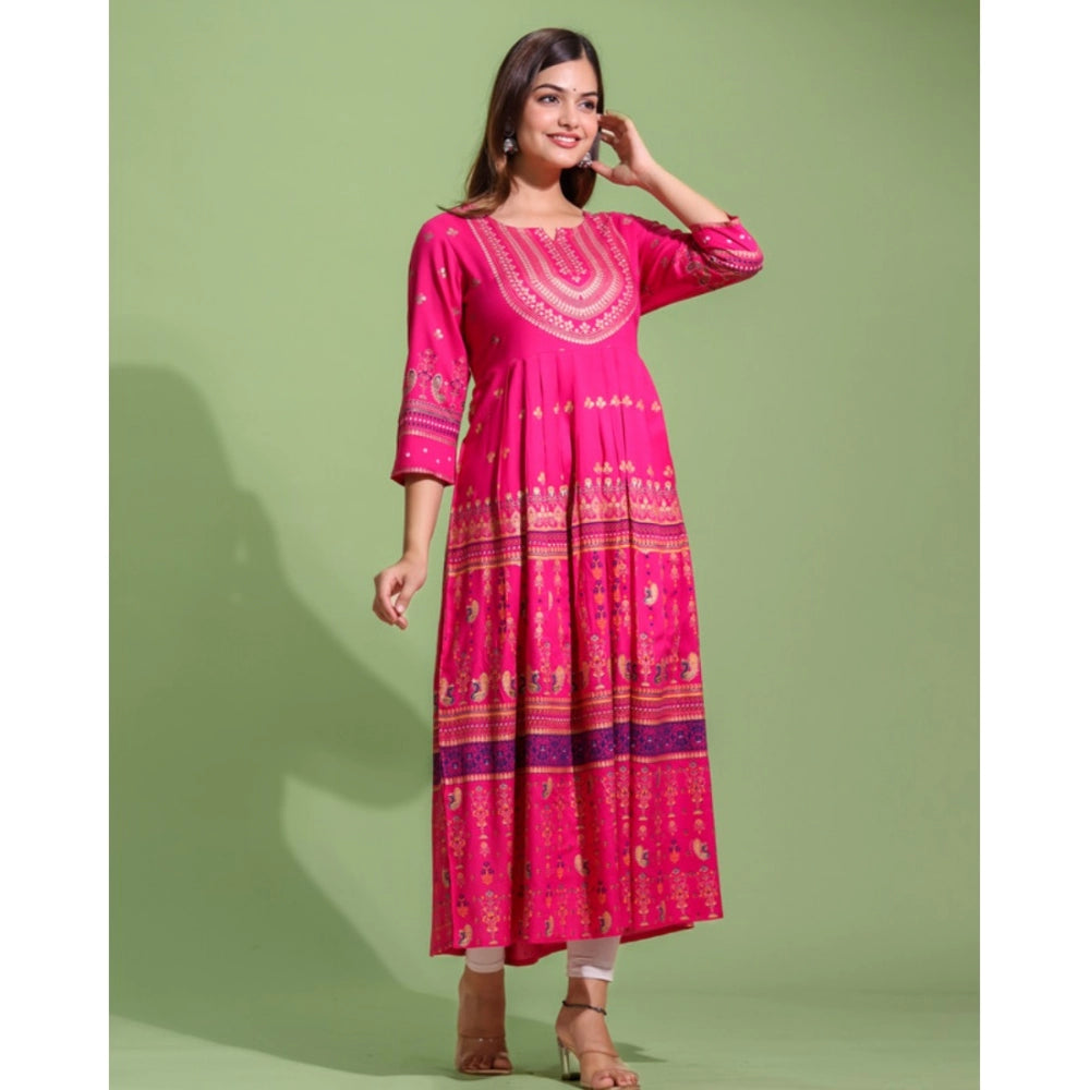 Generic Women's Casual Viscose Rayon 3-4th Sleeve Kurti (Pink)