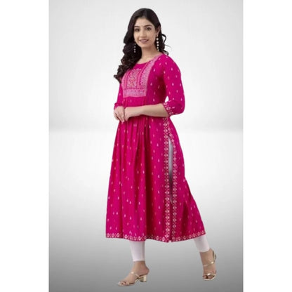 Generic Women's Casual Viscose Rayon 3-4th Sleeve Nayra Cut Kurti (Pink)