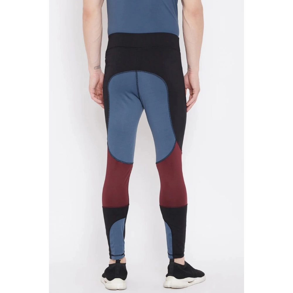 Generic Men's Colour Blocked Polyester Tights (Blue)