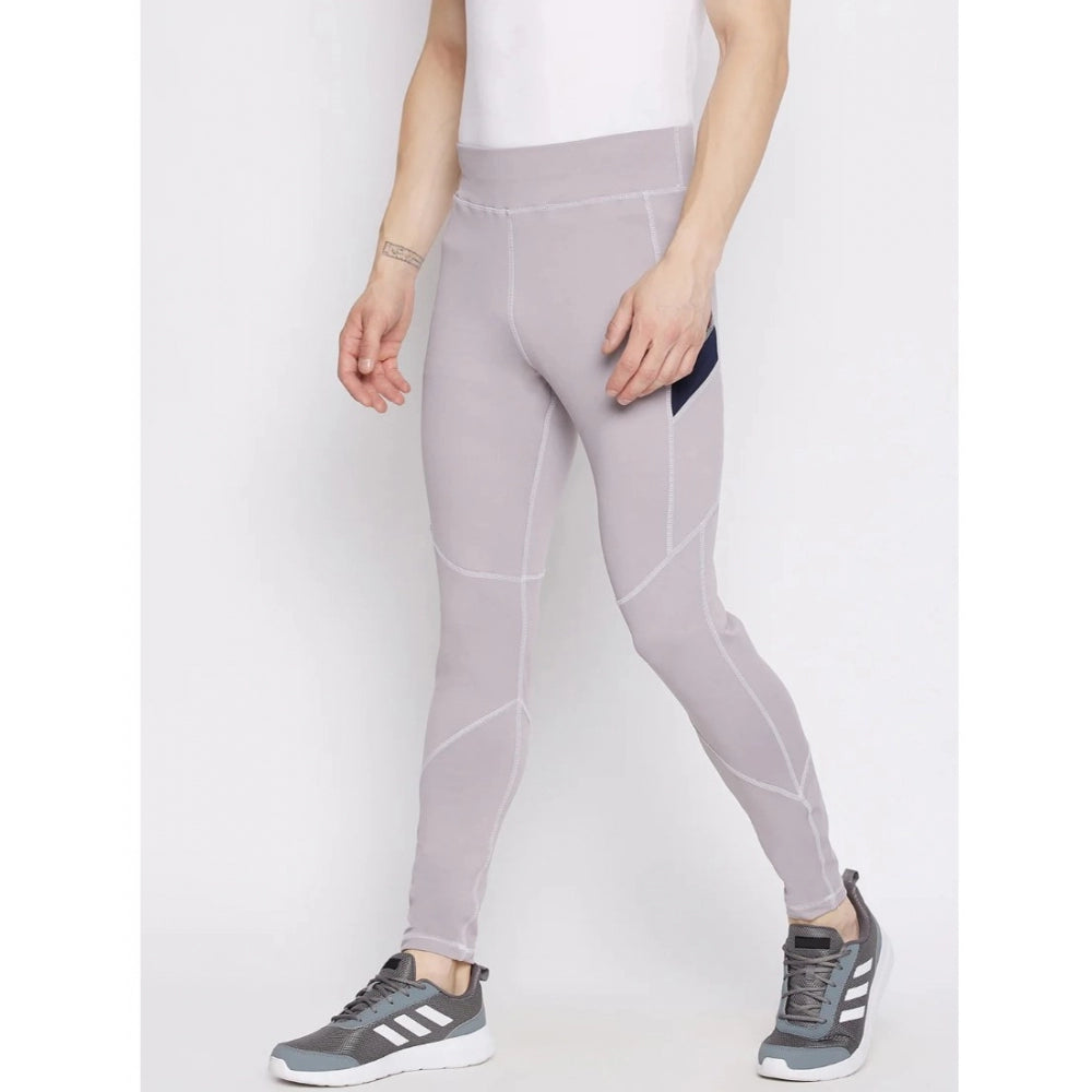 Generic Men's Solid Polyester Tights (Grey)