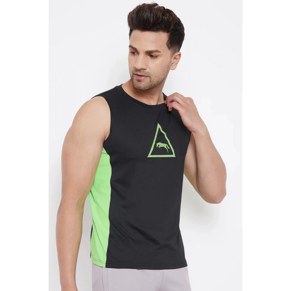 Generic Men's Solid Polyester Sleeveless T.Shirt (Black)