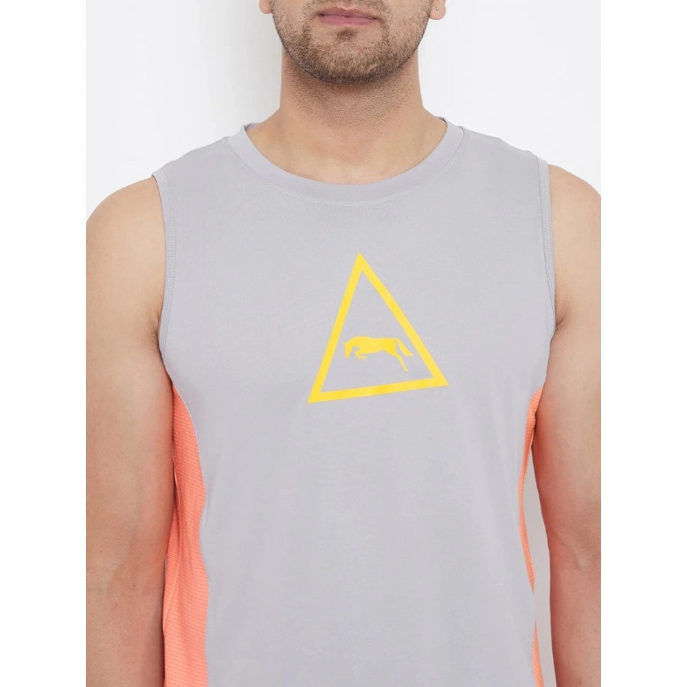 Generic Men's Solid Polyester Sleeveless T.Shirt (Grey)