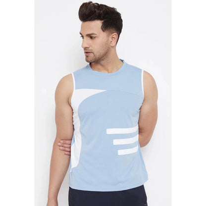 Generic Men's Striped Polyester Sleeveless T.Shirt (Blue)