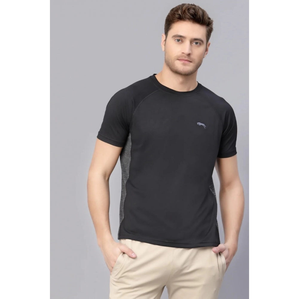 Generic Men's Solid Polyester Short Sleeves T.Shirt (Black)