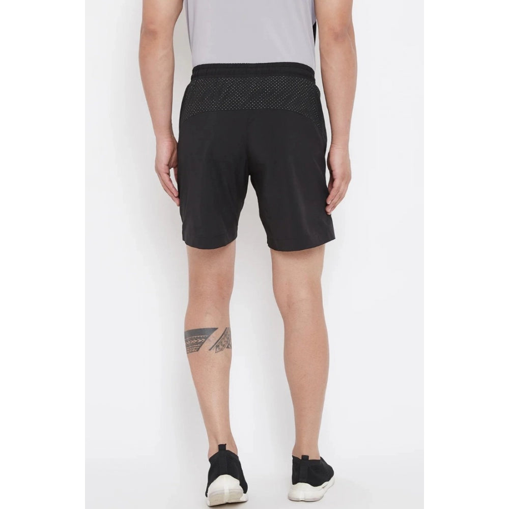 Generic Men's Solid Polyester Above Knee Shorts (Black)