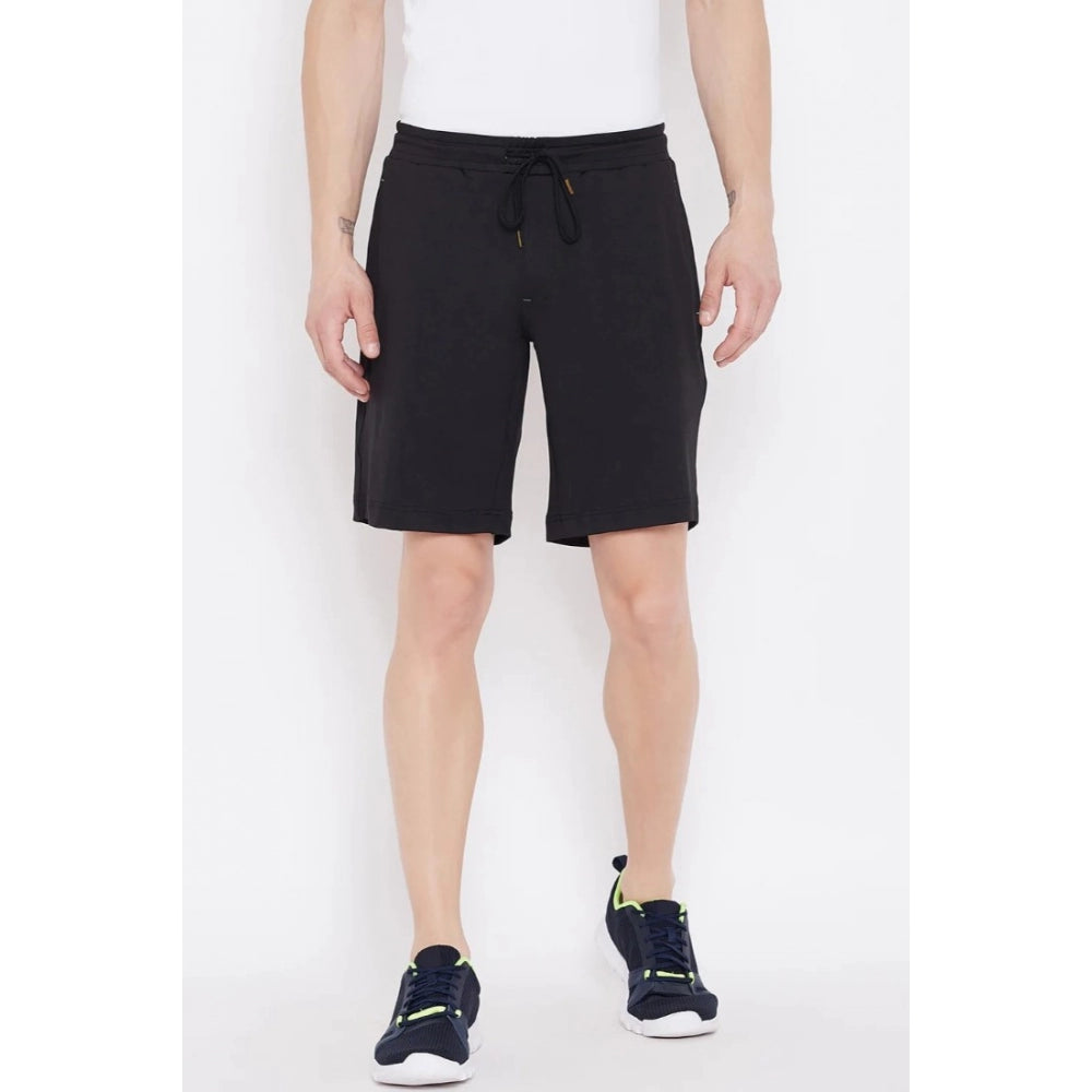 Men's Solid Polyester Knee Length Shorts (Black)