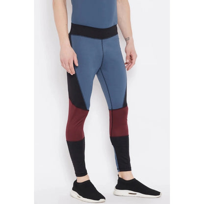 Generic Men's Colour Blocked Polyester Tights (Blue)