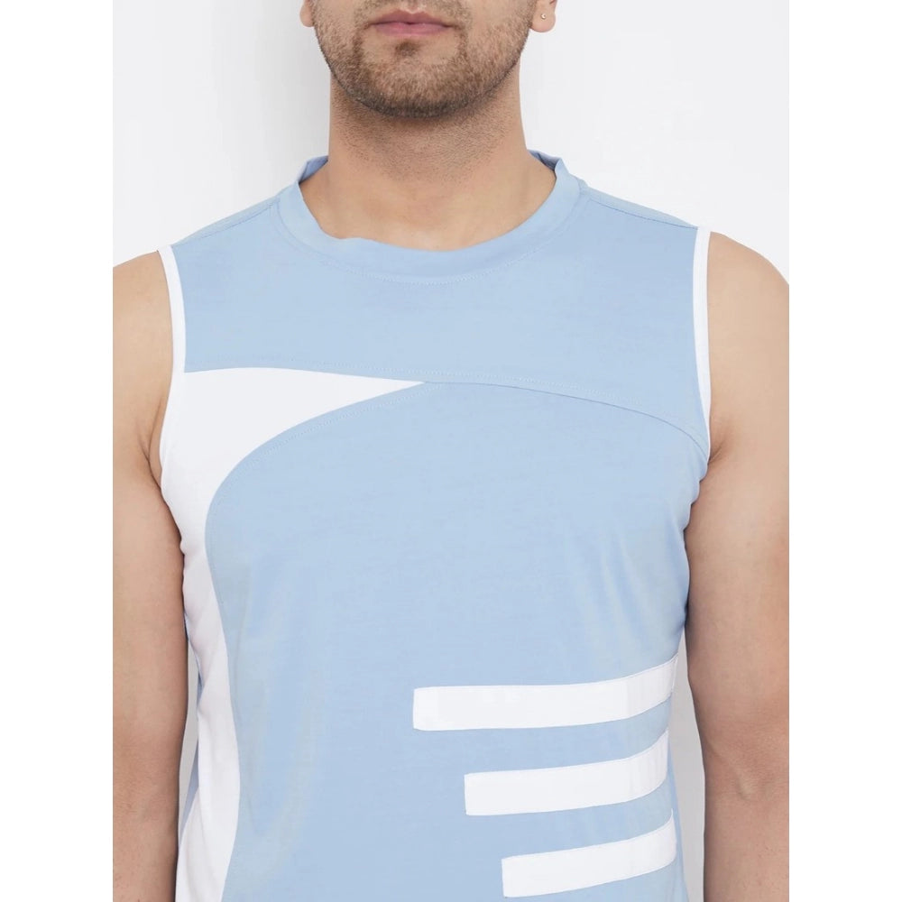 Generic Men's Striped Polyester Sleeveless T.Shirt (Blue)