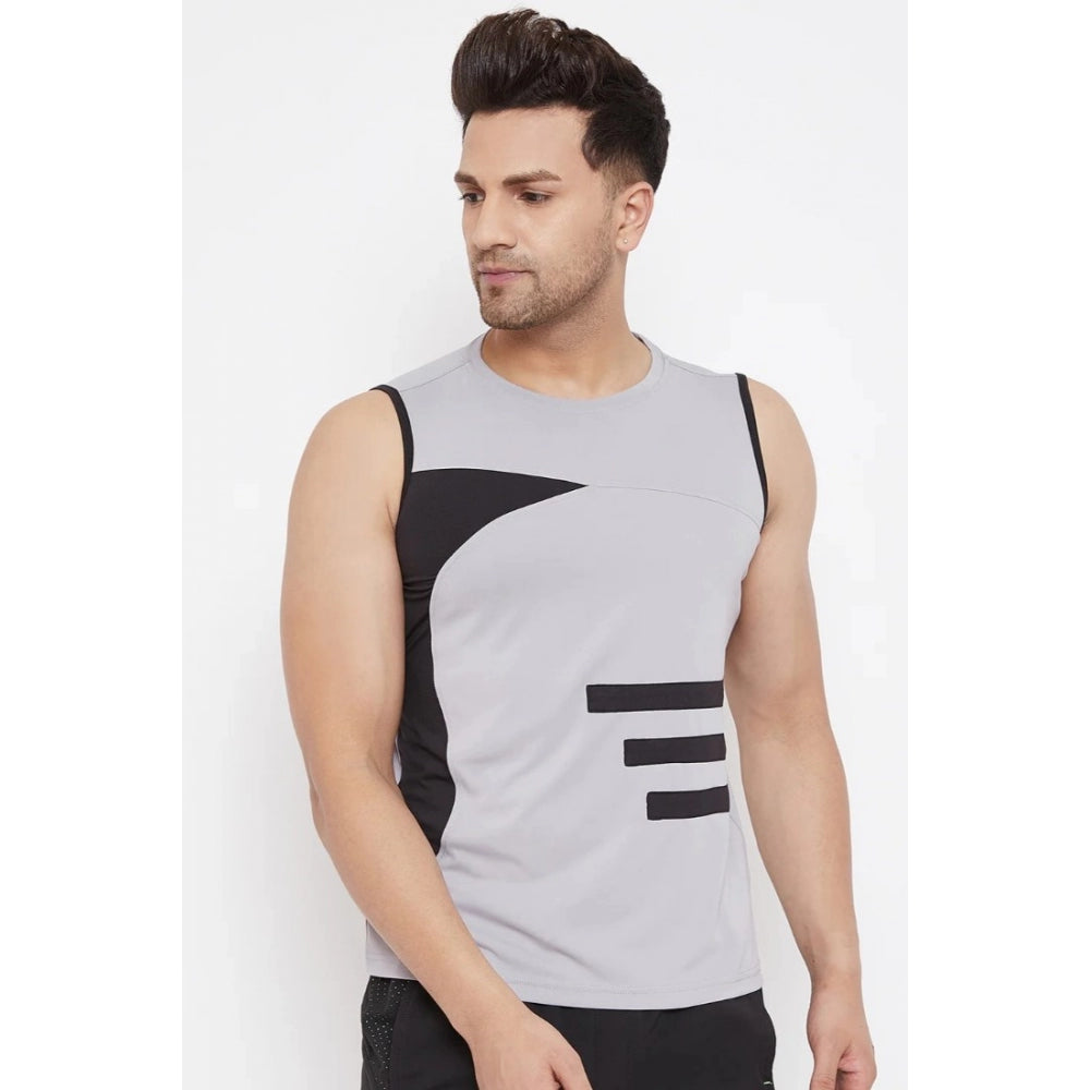 Generic Men's Striped Polyester Sleeveless T.Shirt (Grey)