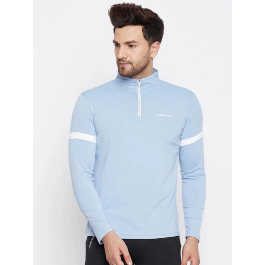 Men's Solid Polyester Full Sleeve T.Shirt (Blue)