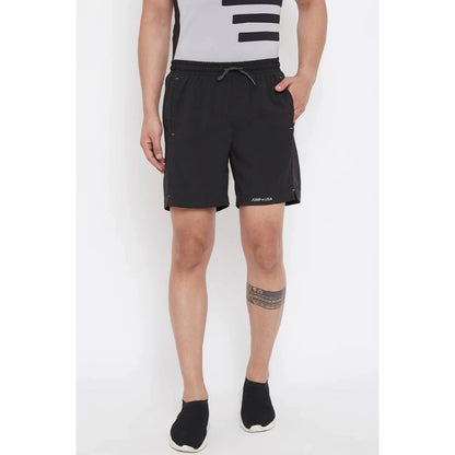 Generic Men's Solid Polyester Above Knee Shorts (Black)