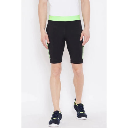 Generic Men's Solid Polyester Knee Length Shorts (Black)