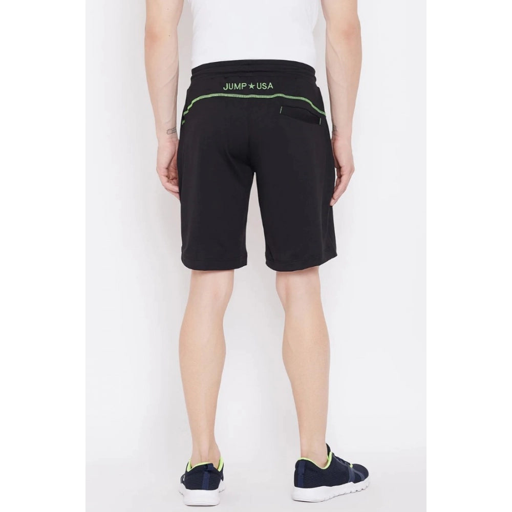 Men's Solid Polyester Knee Length Shorts (Black)