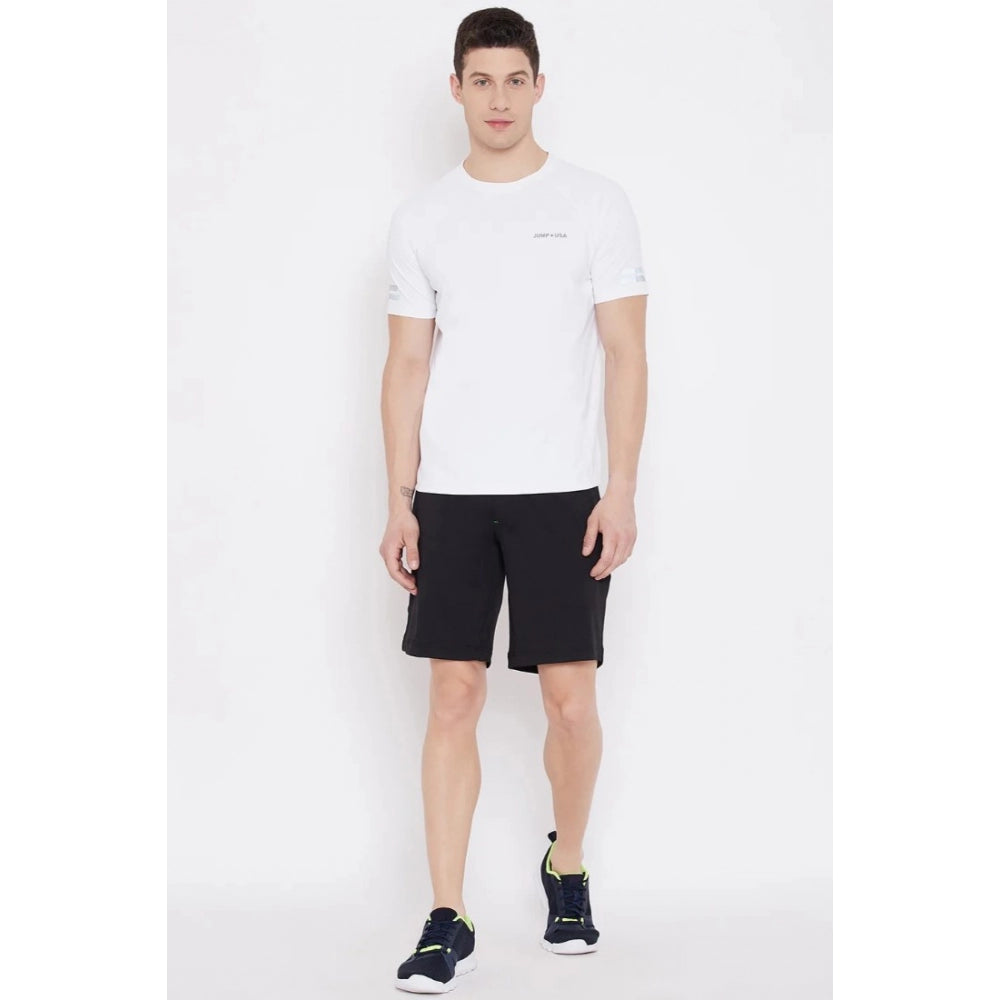 Men's Solid Polyester Knee Length Shorts (Black)