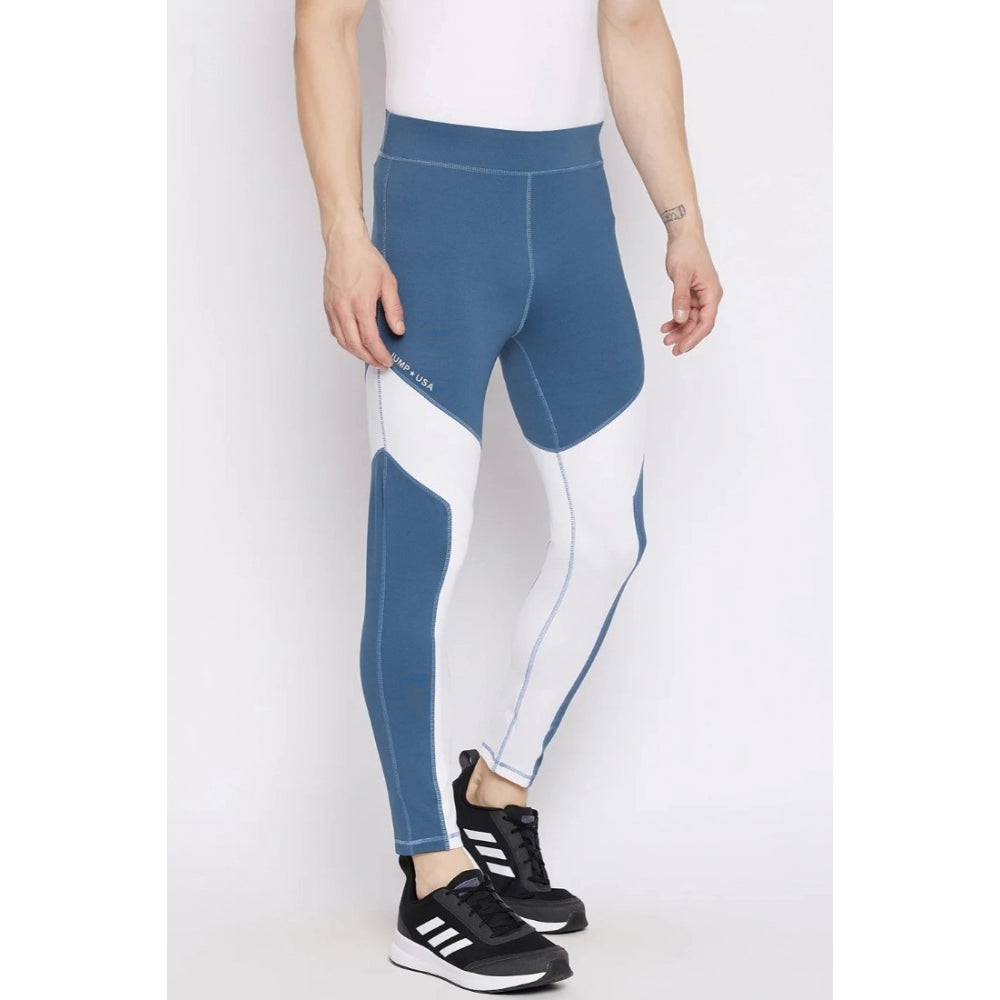 Generic Men's Colour Blocked Polyester Tights (Blue)