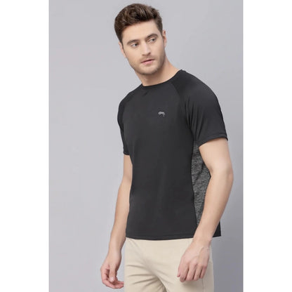 Generic Men's Solid Polyester Short Sleeves T.Shirt (Black)