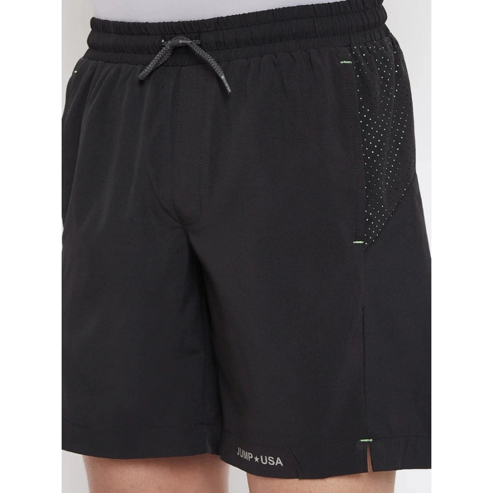 Generic Men's Solid Polyester Above Knee Shorts (Black)