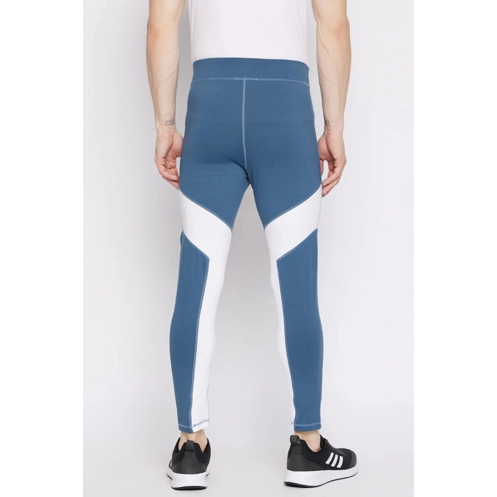 Generic Men's Colour Blocked Polyester Tights (Blue)