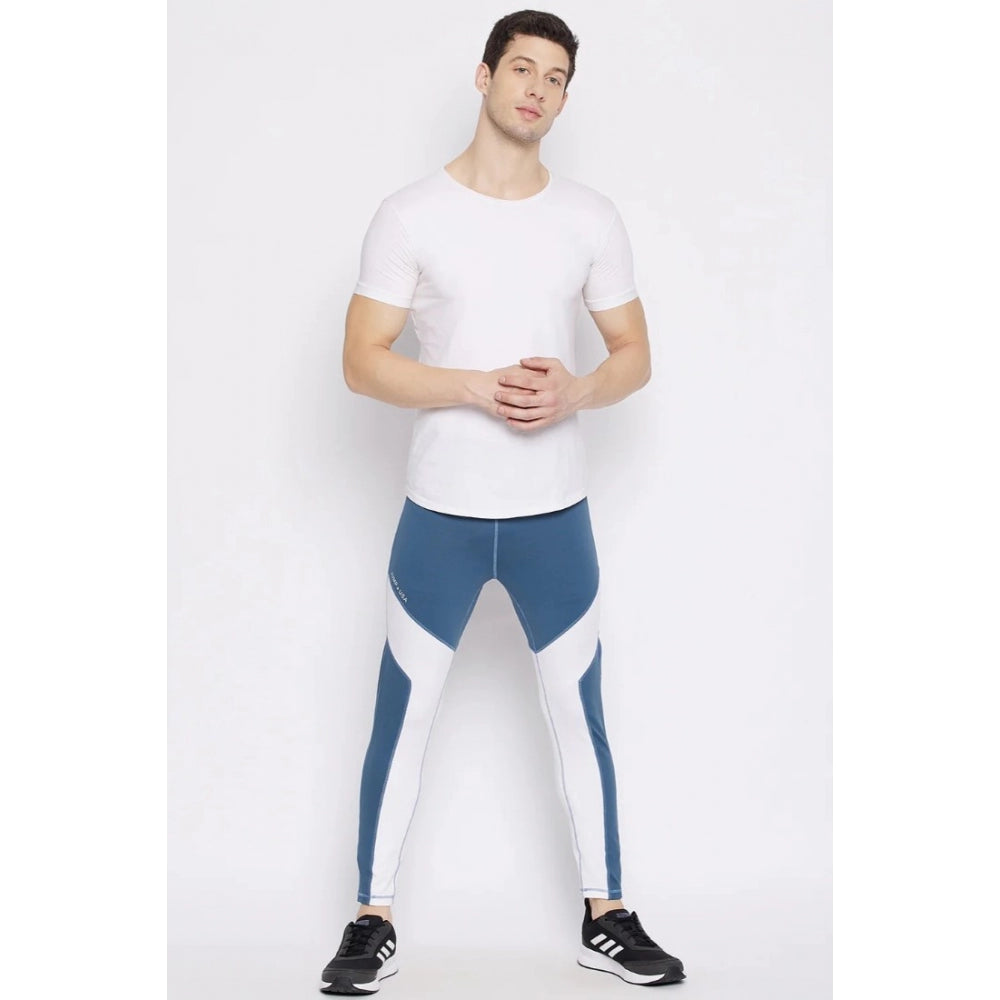 Generic Men's Colour Blocked Polyester Tights (Blue)