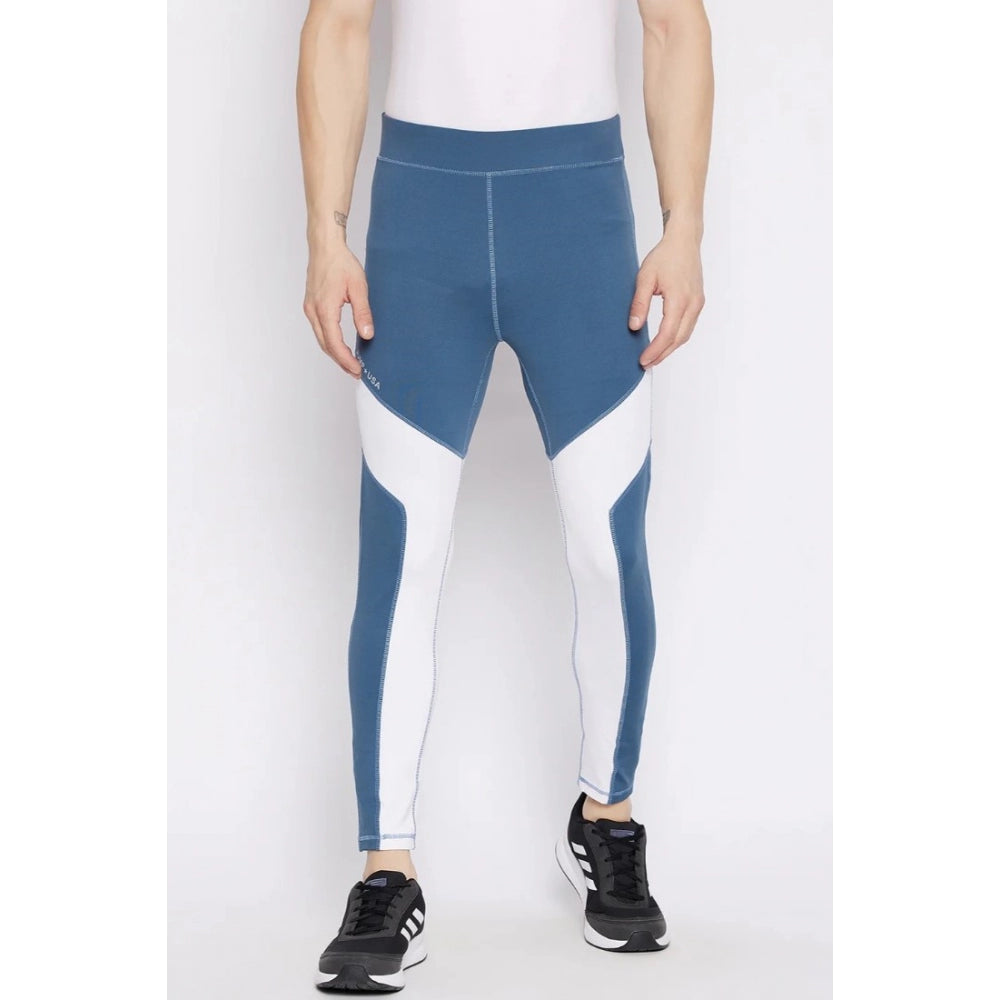 Generic Men's Colour Blocked Polyester Tights (Blue)