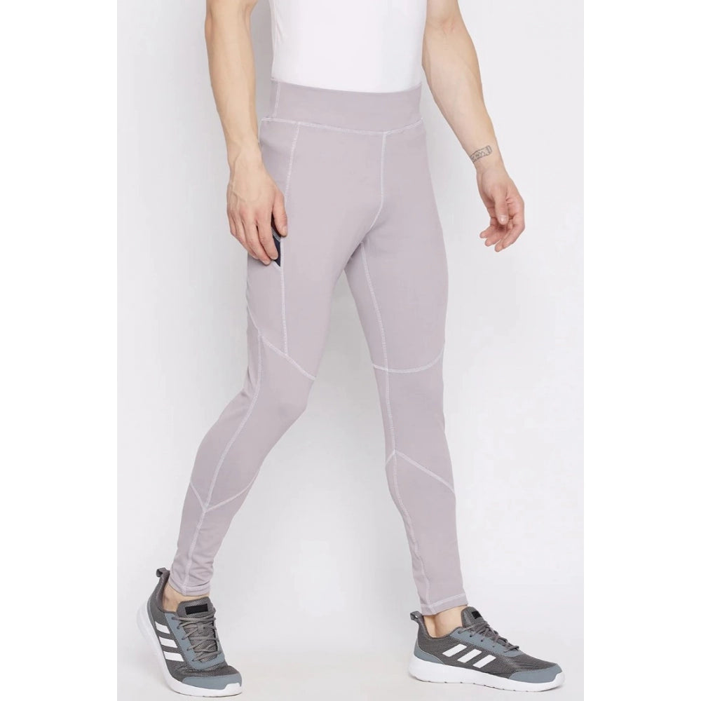 Generic Men's Solid Polyester Tights (Grey)