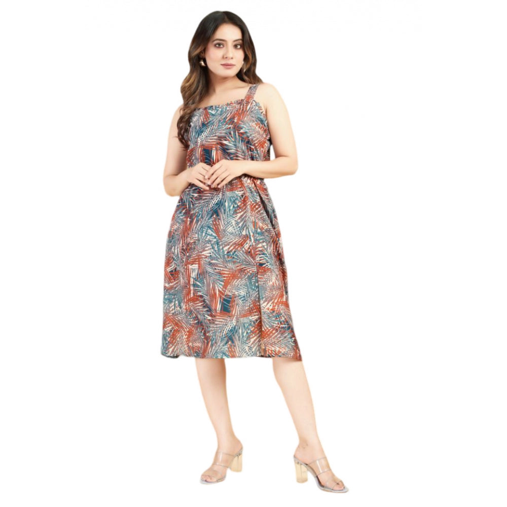 Women's Casual Sleeveless Printed Crepe Dress (Multicolor)