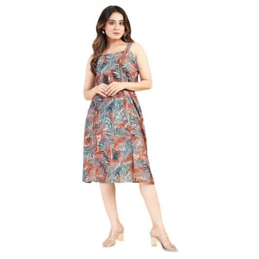 Women's Casual Sleeveless Printed Crepe Dress (Multicolor)