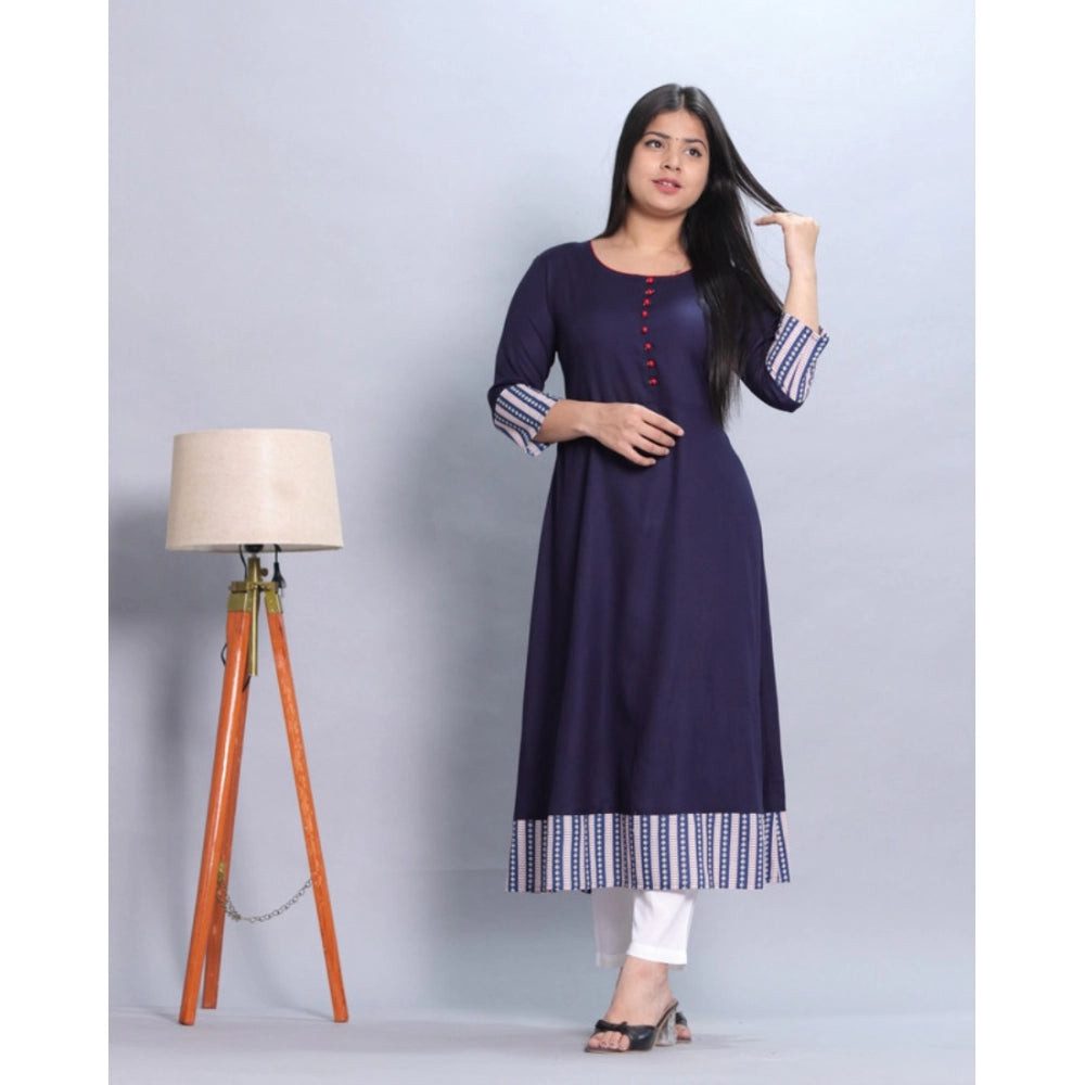 Generic Women's Casual Viscose Rayon 3-4th Sleeve Kurti (Navy Blue)