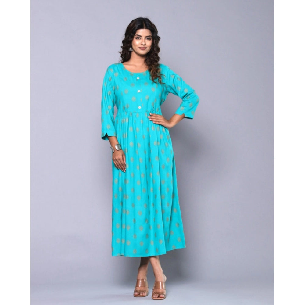 Generic Women's Casual Viscose Rayon 3-4th Sleeve Maternity Kurti (Aqua Blue)