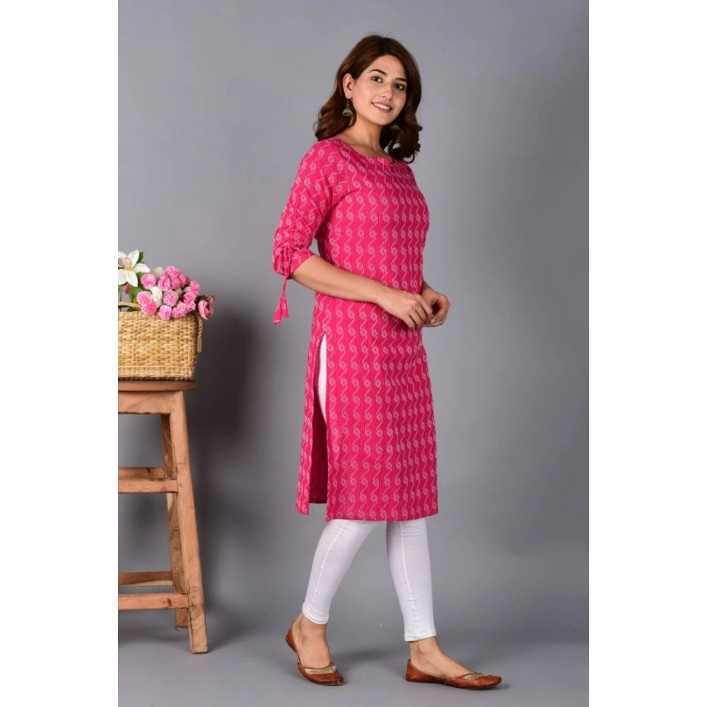 Generic Women's Casual Cotton 3-4th Sleeve Kurti (Pink)