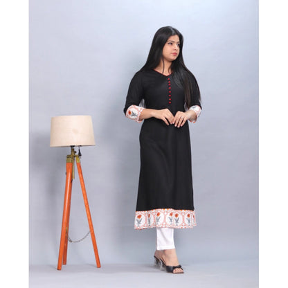 Generic Women's Casual Viscose Rayon 3-4th Sleeve Kurti (Black)