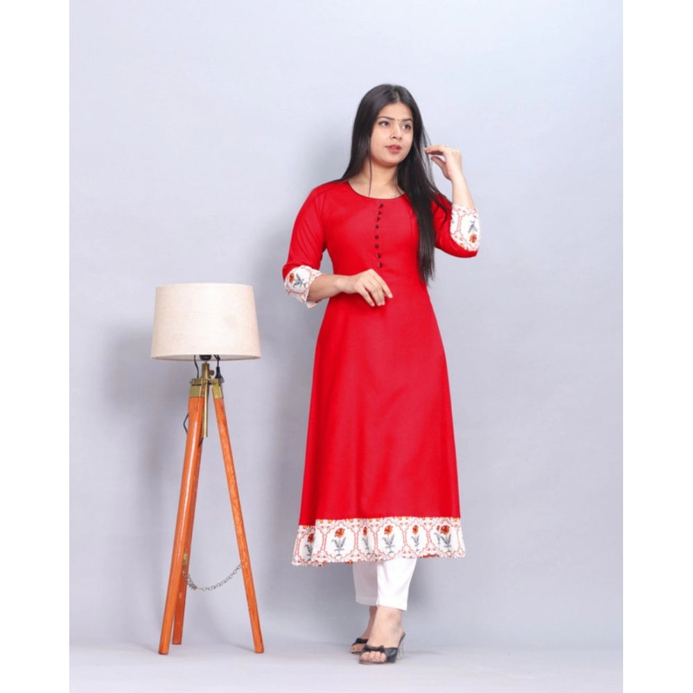 Generic Women's Casual Viscose Rayon 3-4th Sleeve Kurti (Red)