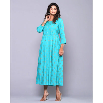 Generic Women's Casual Viscose Rayon 3-4th Sleeve Maternity Kurti (Aqua Blue)