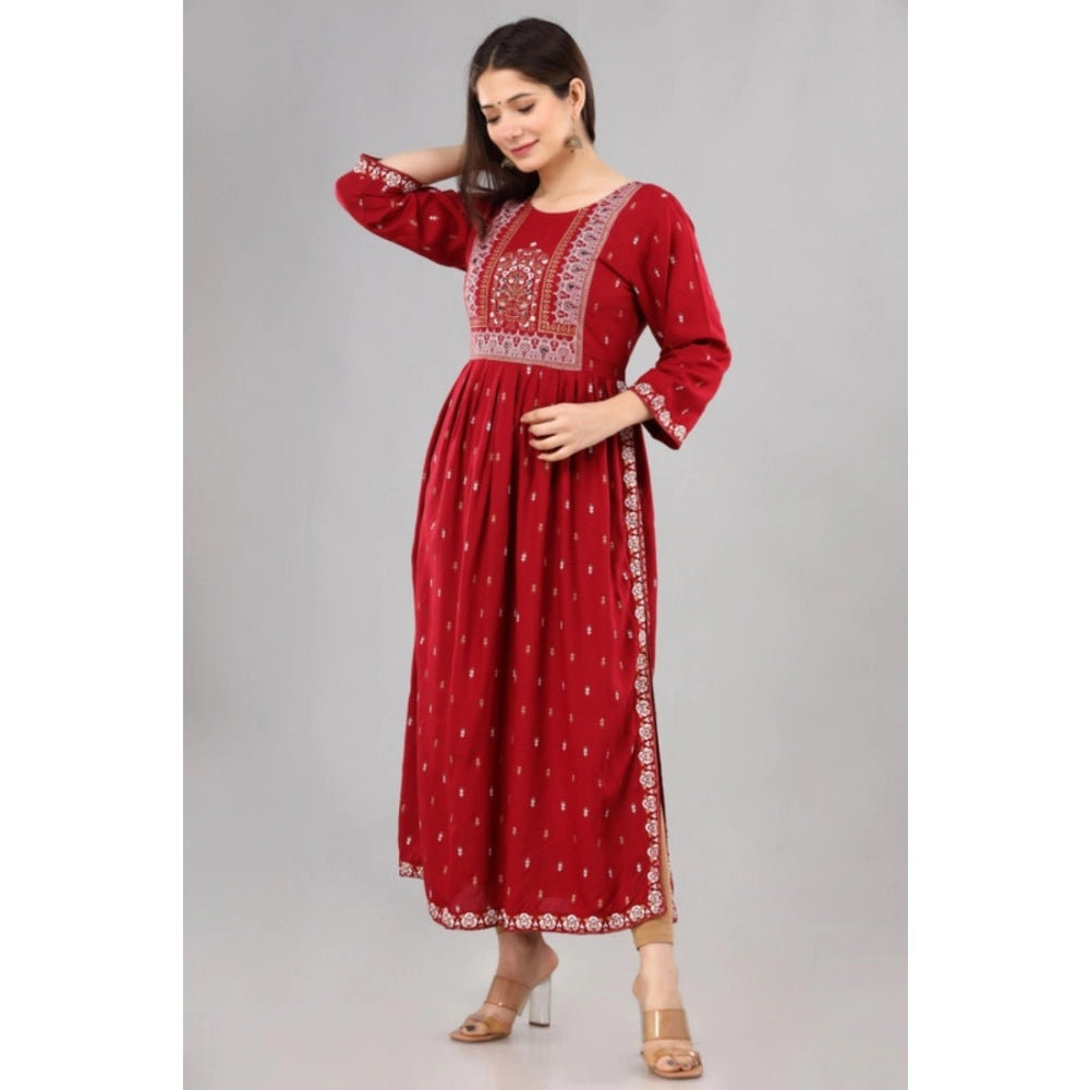 Generic Women's Casual Viscose Rayon 3-4th Sleeve Nayra Cut Kurti (Red)