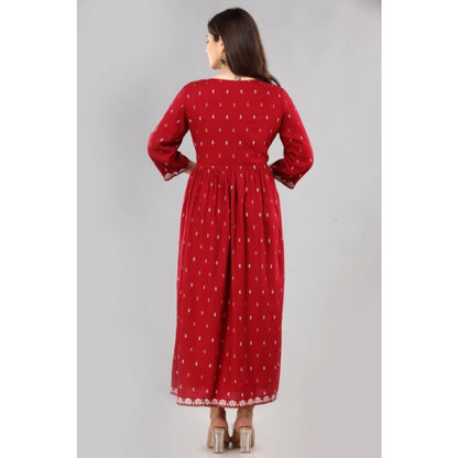 Generic Women's Casual Viscose Rayon 3-4th Sleeve Nayra Cut Kurti (Red)