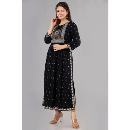 Generic Women's Casual Viscose Rayon 3-4th Sleeve Nayra Cut Kurti (Black)