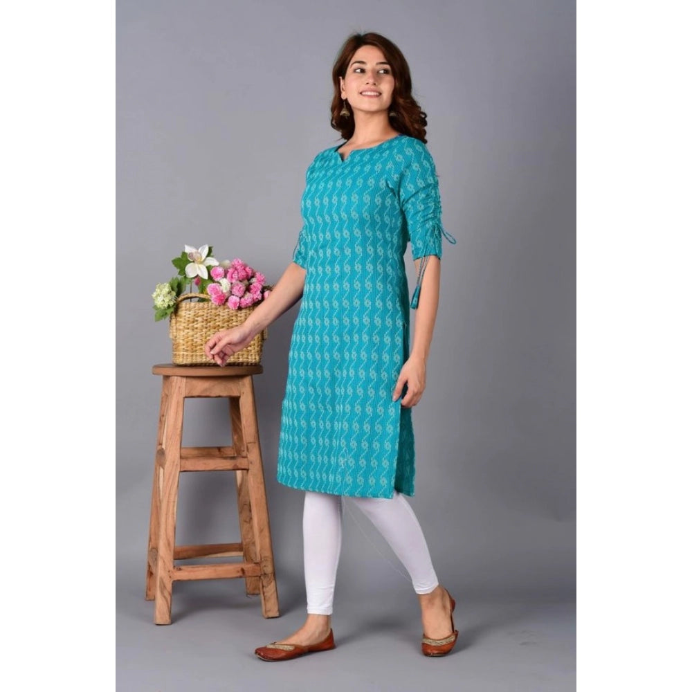 Generic Women's Casual Cotton 3-4th Sleeve Kurti (Aqua Blue)